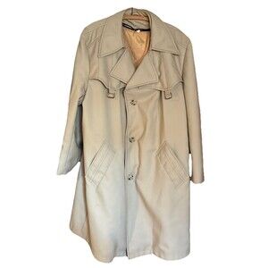 JC Penney Men's 46 Long Trench Coat Beige Removable Wool Lined Business Vintage